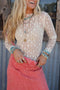 Sheer Floral Lace Long Sleeve Slim Fit Top